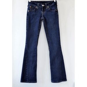 VTG True Religion Twisted Flared Jeans Womens 27 Low Rise Stretch Y2K Blue Denim